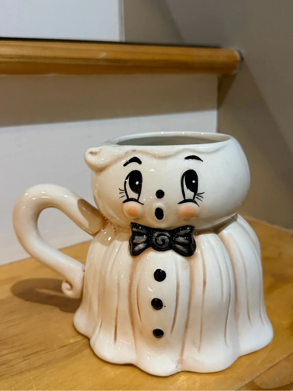 Pair of White Ceramic Ghost mugs with Hand-Painted Details Johanna Parker new